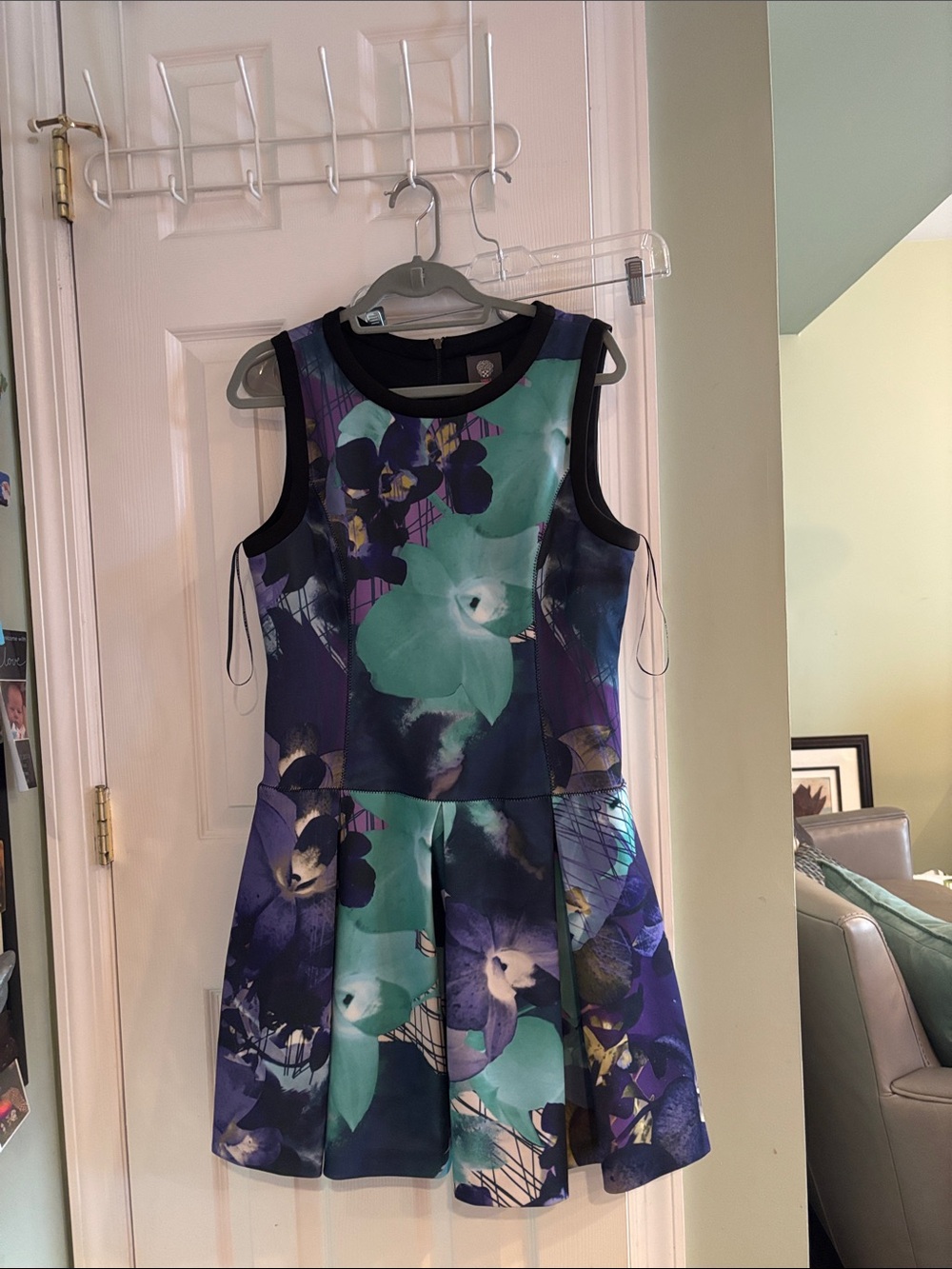 Vince Camuto Teal & Purple Floral Fit-and-Flare Dress